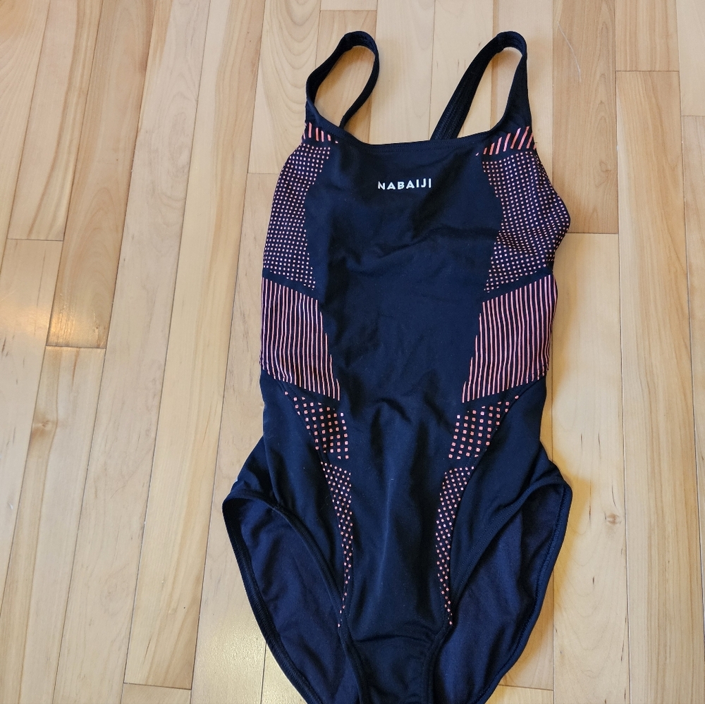 Decathlon Women's Black and Pink One-Piece Swimsuit